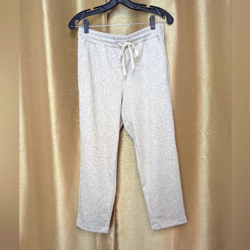 NWT LOFT Cozy Striped Knit Pants in Cream/Tan Size Med. petite